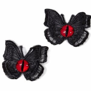 Goth Black Lace Butterfly Hair Clips Red | Eyeball Gothic Punk Hair Barrettes